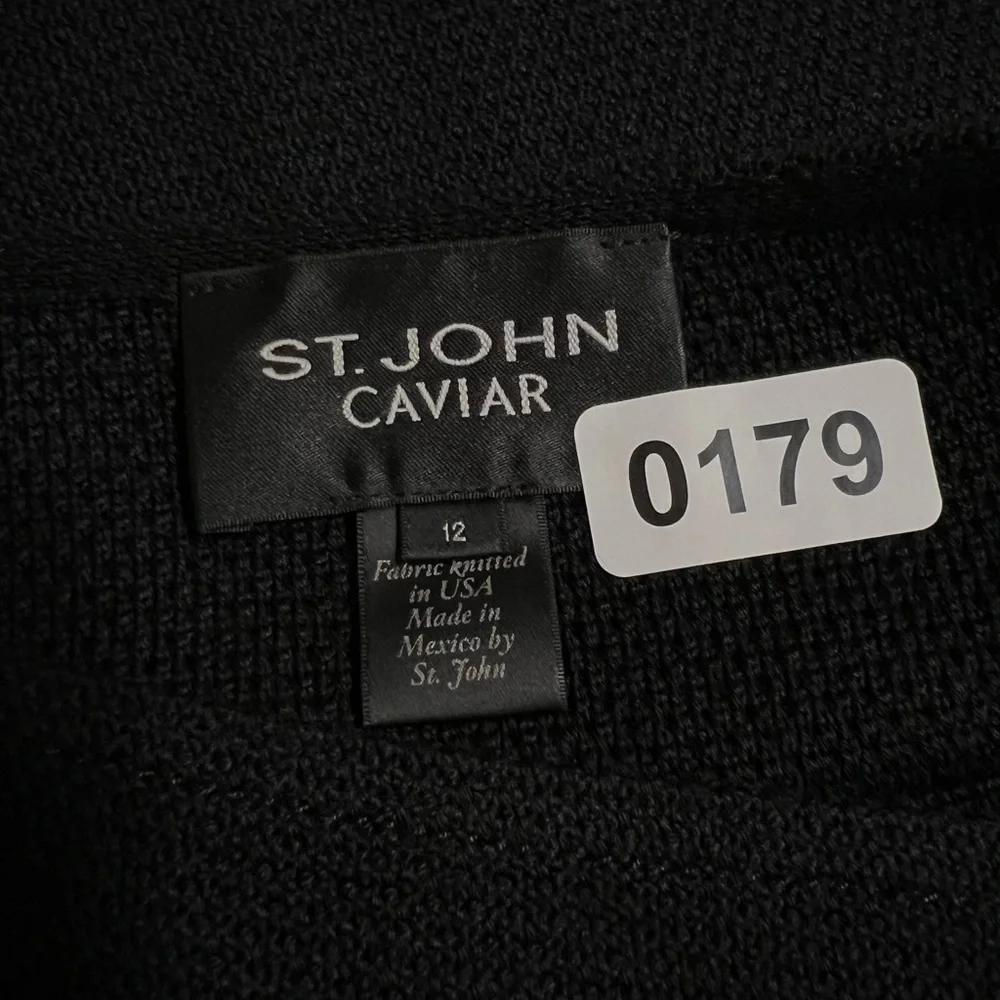 St.John Caviar Classic Black Wool Tailored Pencil Skirt Made in the USA Size 12